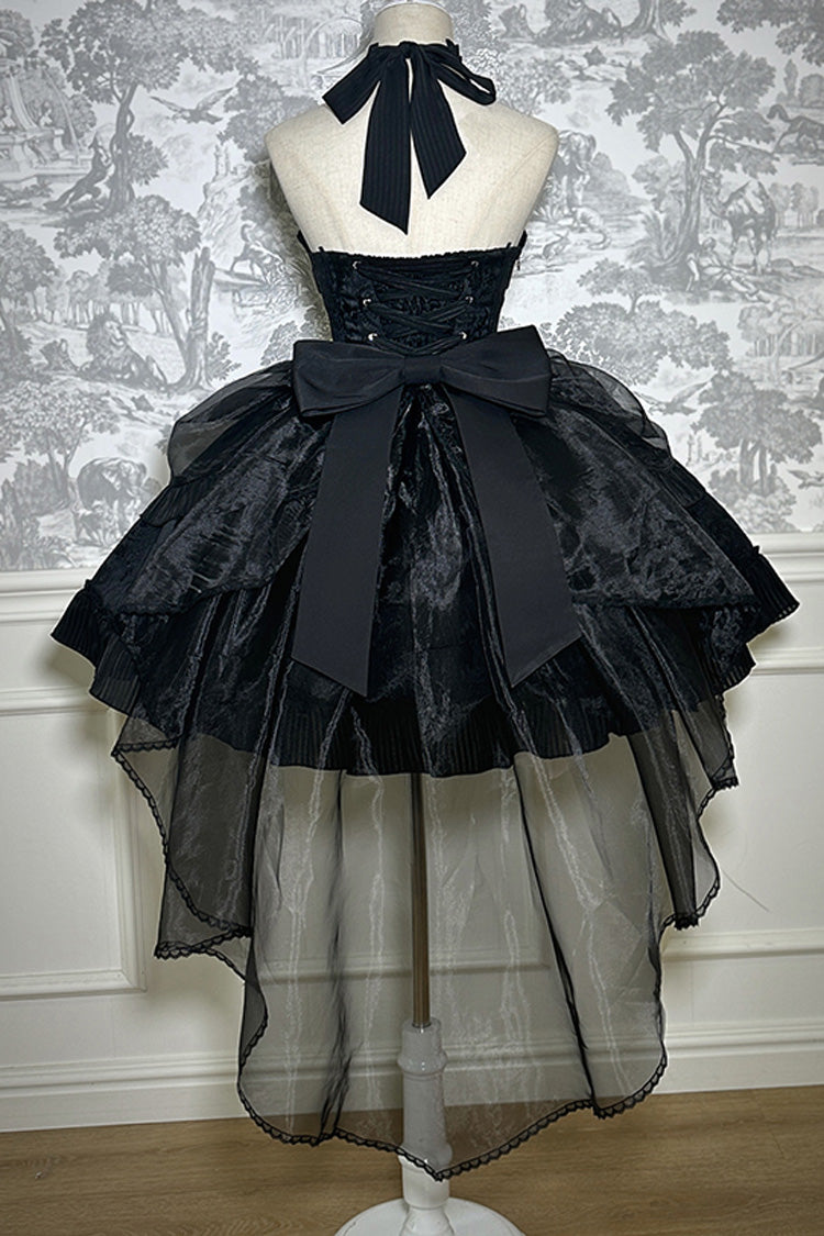 Solid Color The Mystery of The Doll Halterneck Ruffle Bowknot Drawstring Gothic Lolita Dress 4 Colors