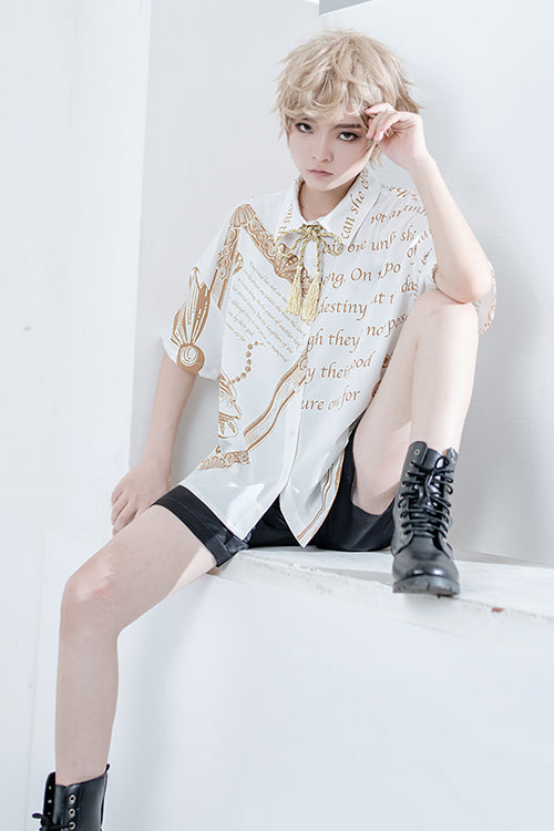 White Handsome Little Prince Print Loose Short Sleeves Ouji Lolita Blouse