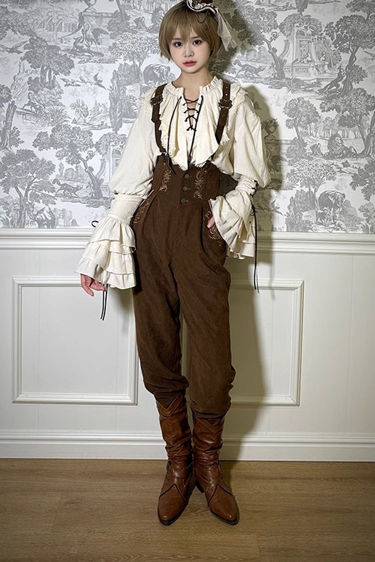 Pirate Series Navigation Treasure Hunting Guide High Waisted Embroidery Ouji Handsome Lolita Long Pants 2 Colors