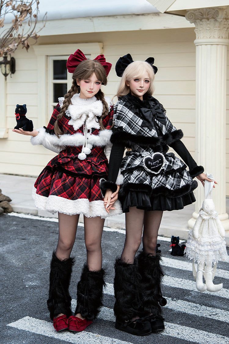 Letters & Poems · Snowy Night Serenade Triple-Layered Print Ruffle Bowknot Sweet Lolita Jsk Dress Set 2 Colors