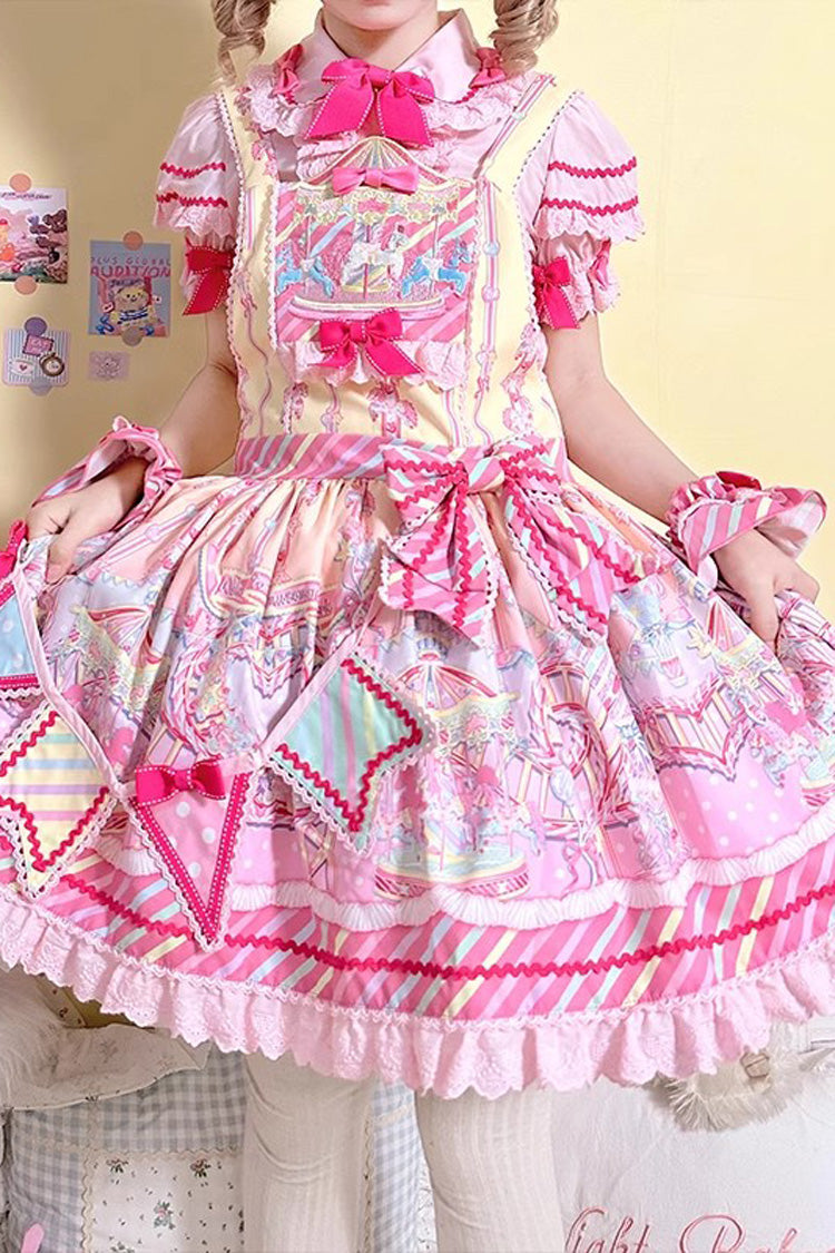 Candy Park Print Ruffle Bowknot Sweet Lolita Strap Dress 2 Colors