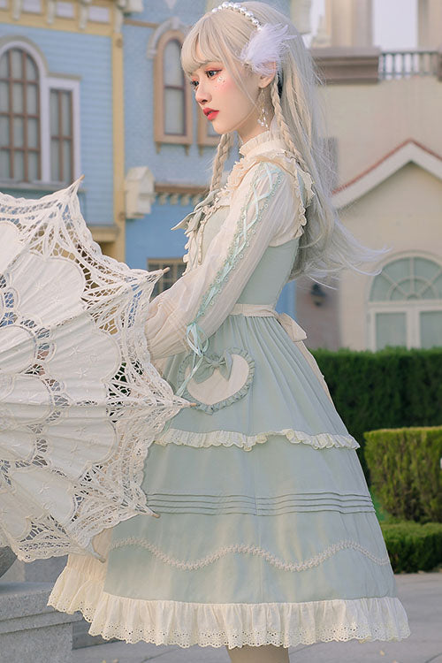 Light Green Japanese Country Style Bowknot Cardigan Ruffled Sweet Lolita JSK Dress