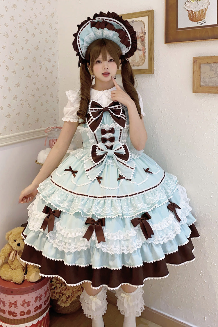 Mint Chocolate Fondant Cake Sleeveless Multi-Layered Ruffle Bowknot Lace Sweet Lolita Jsk Dress