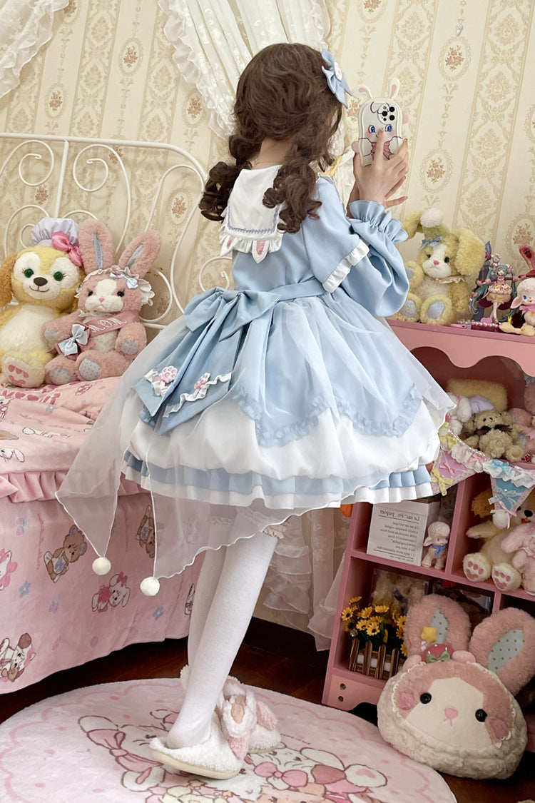 Pray Star Long Sleeves Double-Layered Ruffle Bowknot Stitching Lace Sweet Lolita Dress 5 Colors