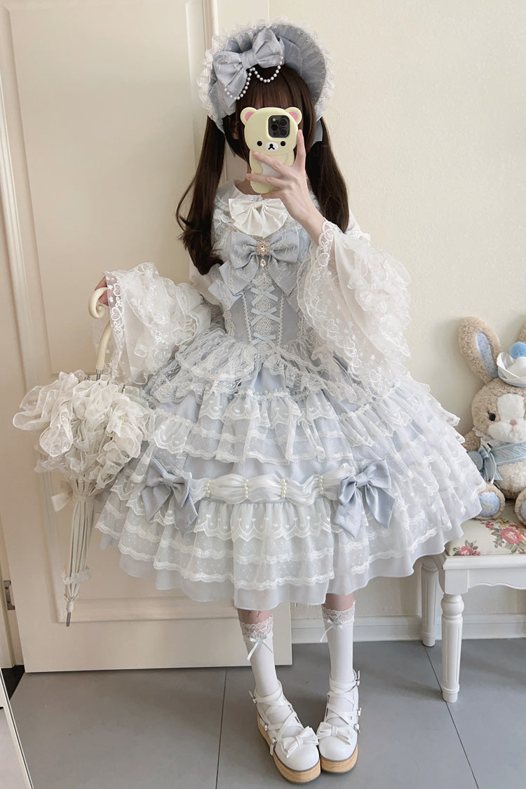 Blue Dream Prologue Doll Multi-Layered Bowknot Lace Sweet Princess Lolita Dress