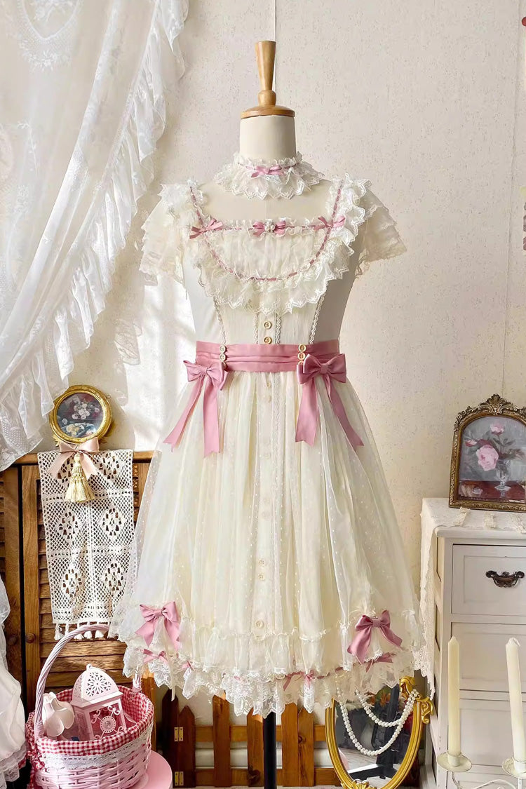 Yellow Sakura's Spring Resonance Sleeveless Ruffled Bow Sweet Lolita Jsk Dress (Short Version)