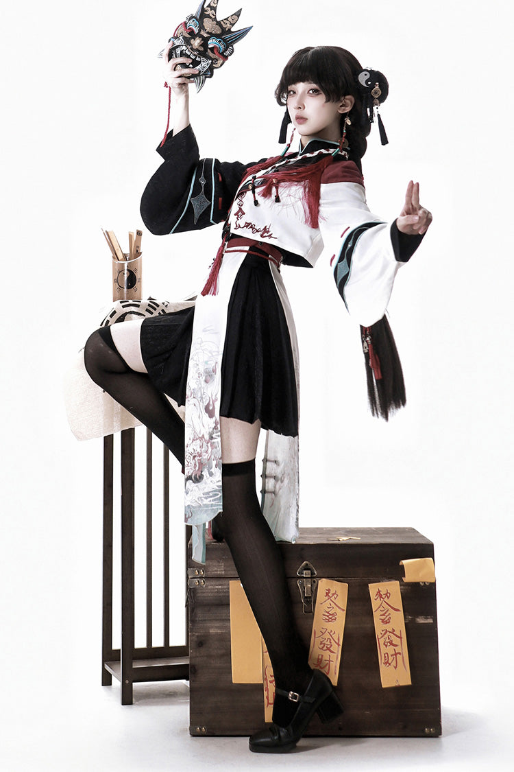 Multi-Color Walking With The Demon Print Asymmetric Gothic Chinese Style Ouji Lolita Skirt