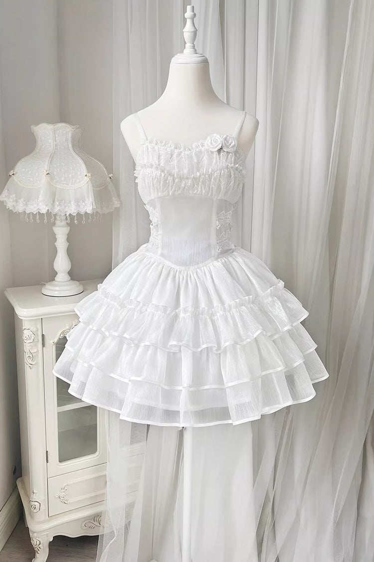 White Rose Multi-layer Ruffle Hanayome Stitching Lace Detachable Sweet Princess Lolita Tiered Dress