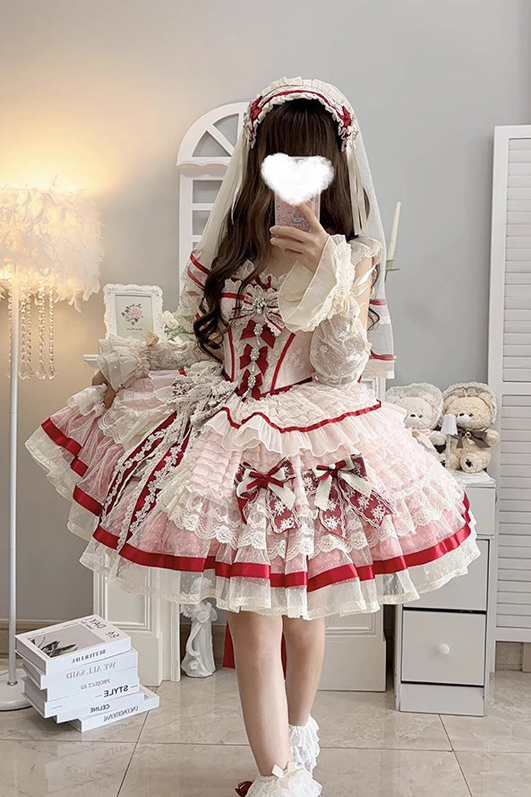 Pink Moonstone Sleeveless Ruffle Embroidery Bowknot Lace Fishbone Sweet Princess Lolita Dress