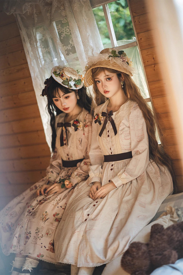Forest Illustrated Book Long Lantern Sleeves Print Ruffle Sweet Lolita OP Dress 3 Colors