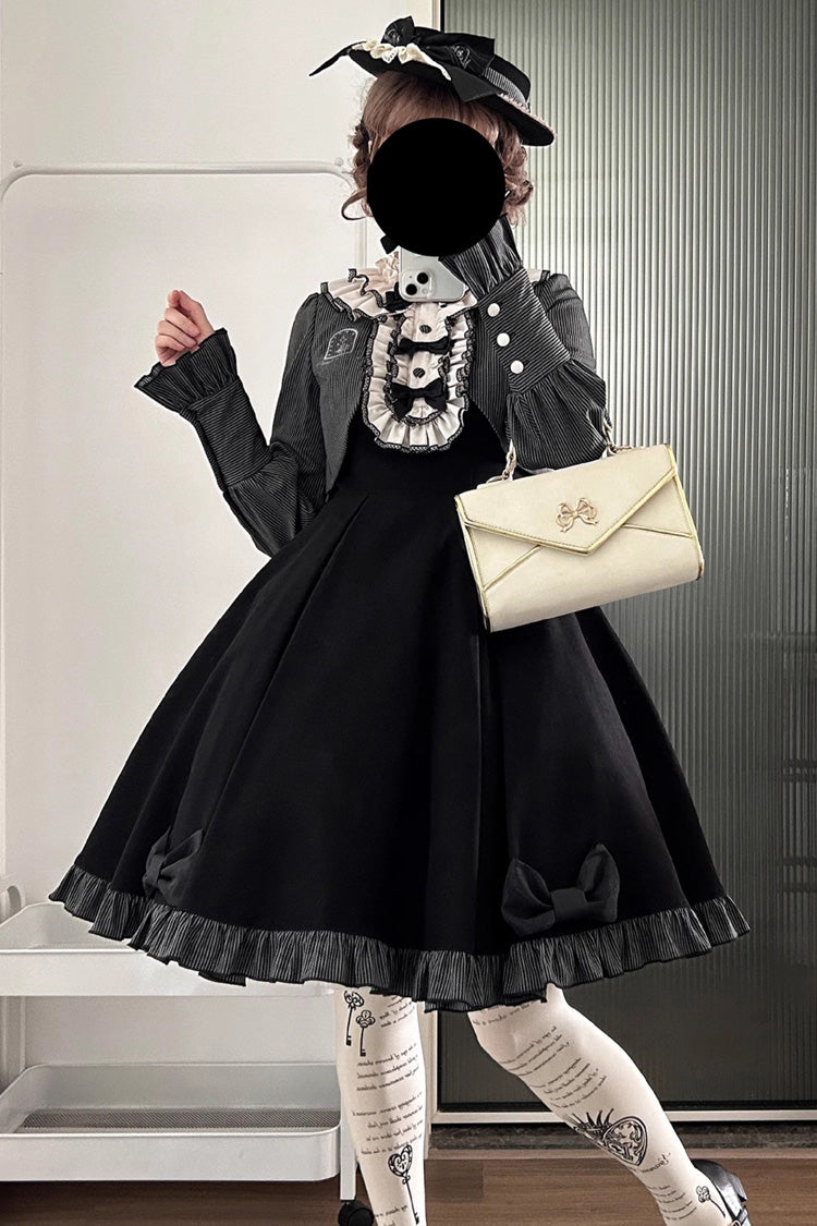 Black Serenade Long Sleeves Ruffle Bowknot Fake Two Pieces Classic Lolita Dress