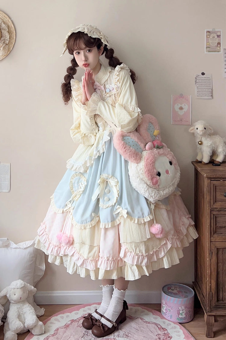Multi-Color Mianmian Macaron Sleeveless Multi-Layered Ruffle Bowknot Lace Sweet Lolita Jsk Dress (Long Version)