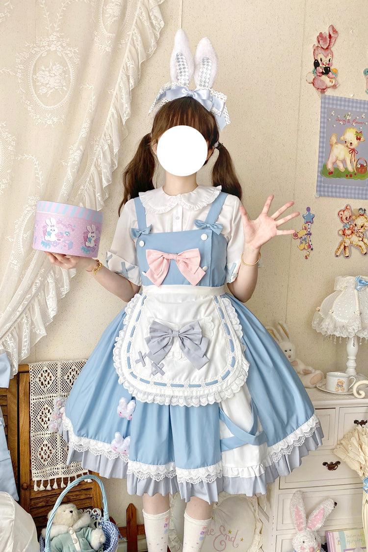 Blue Picnic Rabbit Ruffle Bowknot Lace Daily Sweet Lolita Jsk Dress Set