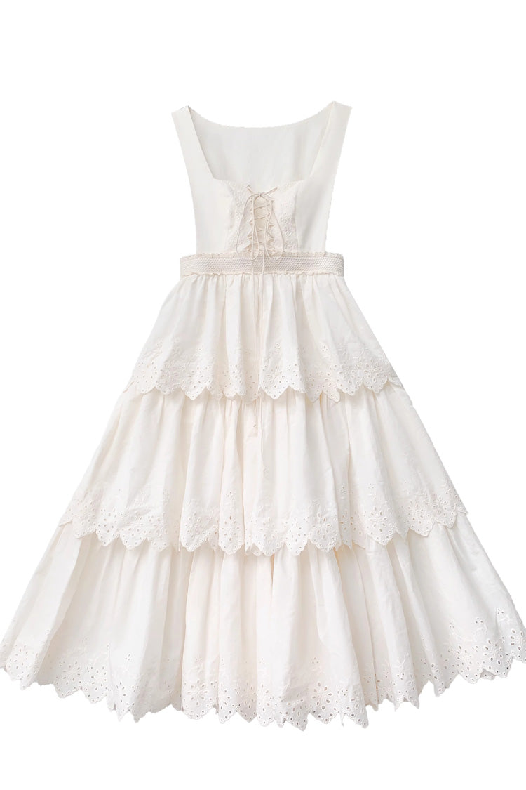 Ivory Sleeveless Triple-Layered Ruffle Lace-Up Sweet Elegant Lolita Jsk Dress