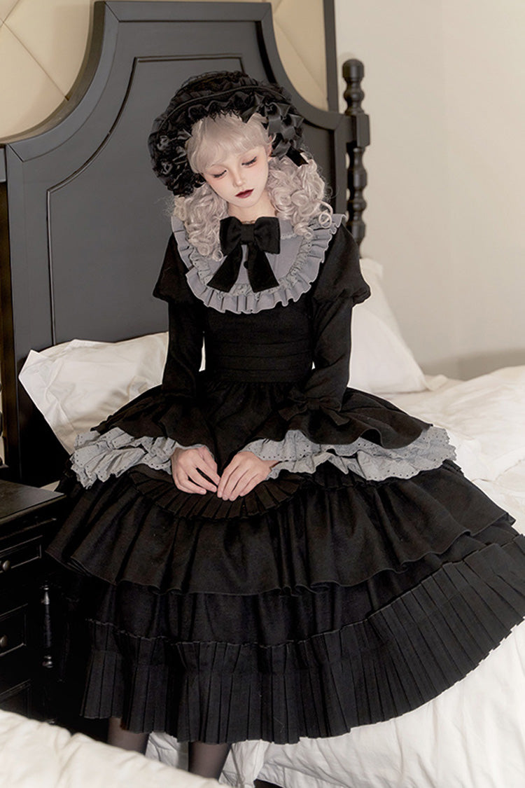 Black Chapter of the Night Long Hime Sleeves Ruffle Bowknot Gothic Lolita Dress