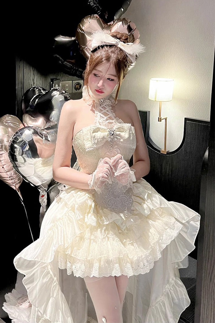 Ivory Eternal Temple Halterneck Ruffle Bowknot Lace Sweet Princess Lolita Dress
