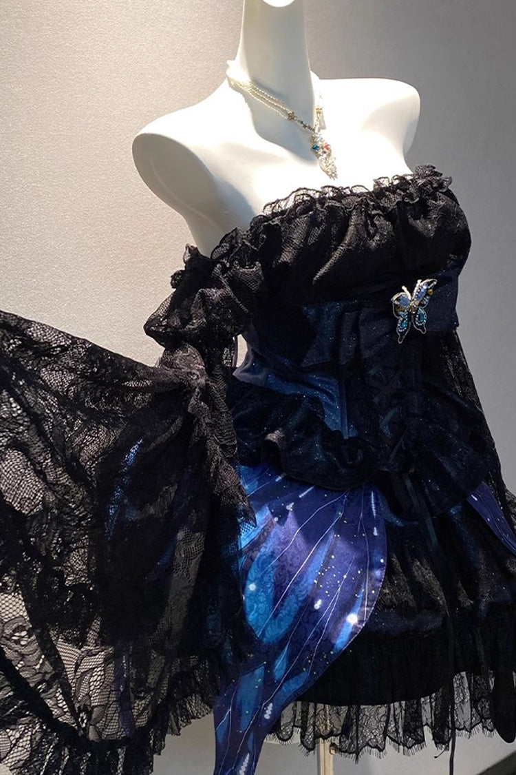 Black Sparkling Butterfly Print Bowknot Sweet Lolita Skirt