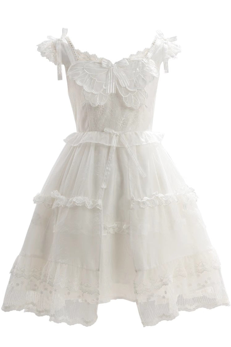 White Ruffle Cardigan Bowknot Lace Sweet Princess Lolita Jsk Dress