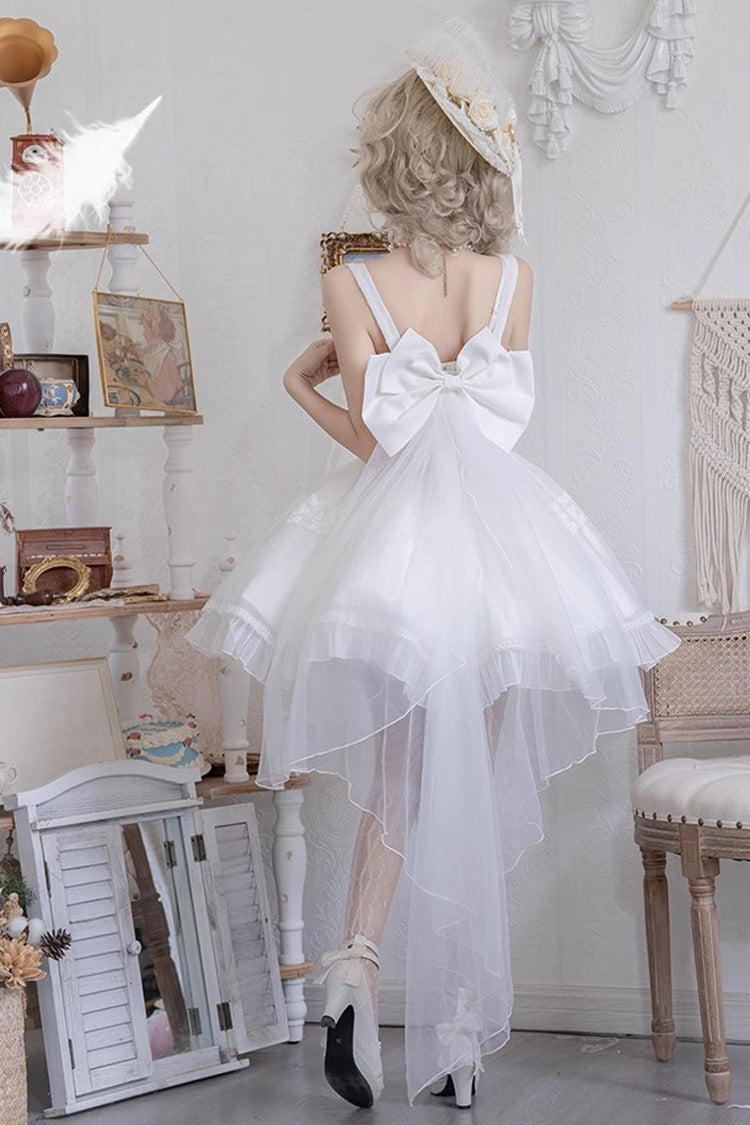White Bright Moonlight Sleeveless Ruffle Bowknot Lace Lace-Up Sweet Elegant Lolita Jsk Dress