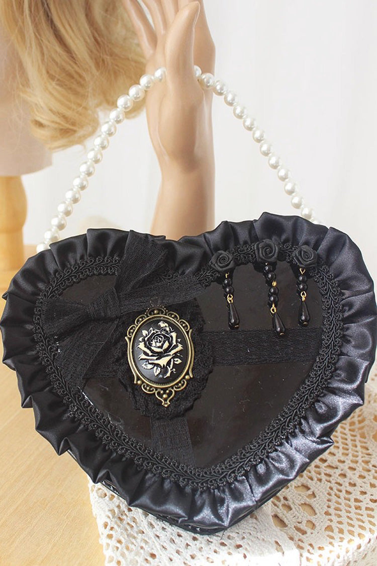 Heart Bowknot Pearl Gothic Vintage Lolita Crossbody Bag 3 Colors