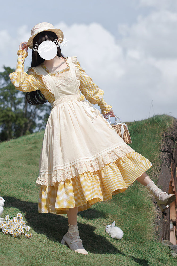 Yellow Long Sleeves Print Ruffle Lace-Up Sweet Elegant Lolita Dress