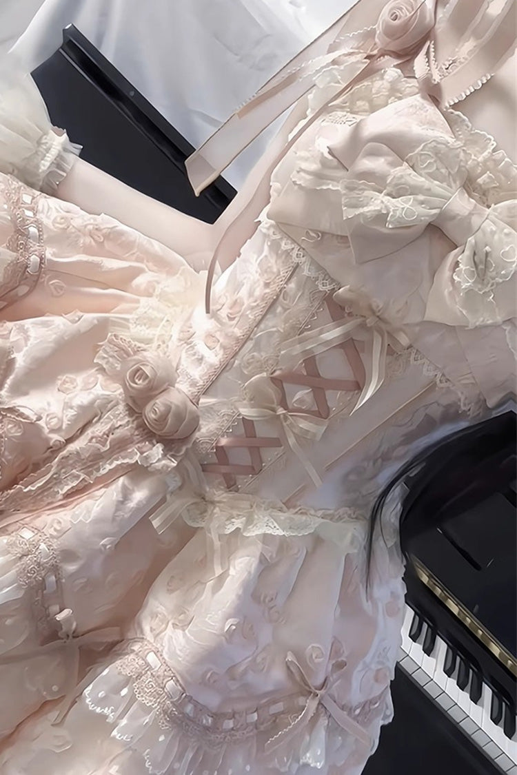 Pink Floral Overture Double-Layered Ruffle Embroidery Bowknot Lace Sweet Lolita Jsk Dress