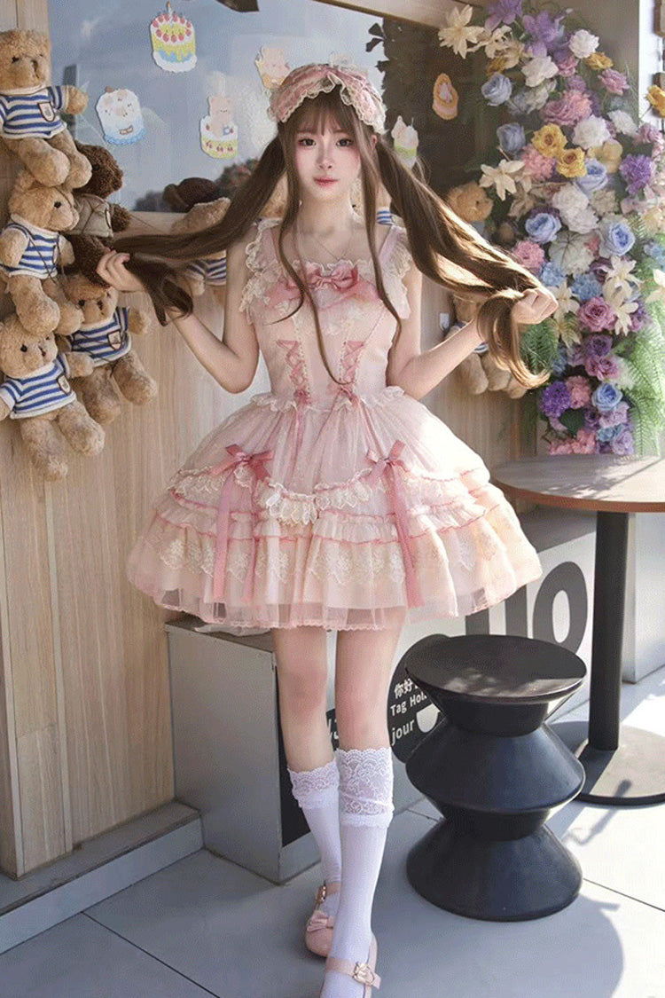 Pink Candy House Sleeveless Ruffle Bowknot Lace Lace-Up Sweet Lolita Jsk Dress