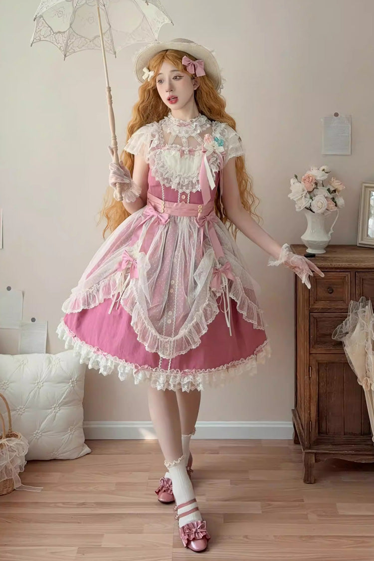 Rose Red Sakura's Spring Resonance Sleeveless Ruffled Bow Sweet Lolita Jsk Dress (Short Version)