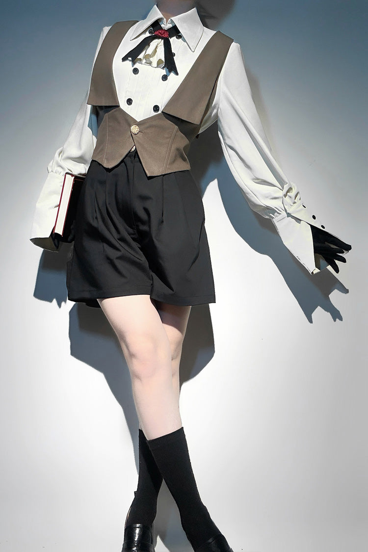White Little Detective Long Sleeves Bowknot Ouji Prince Handsome Lolita Blouse