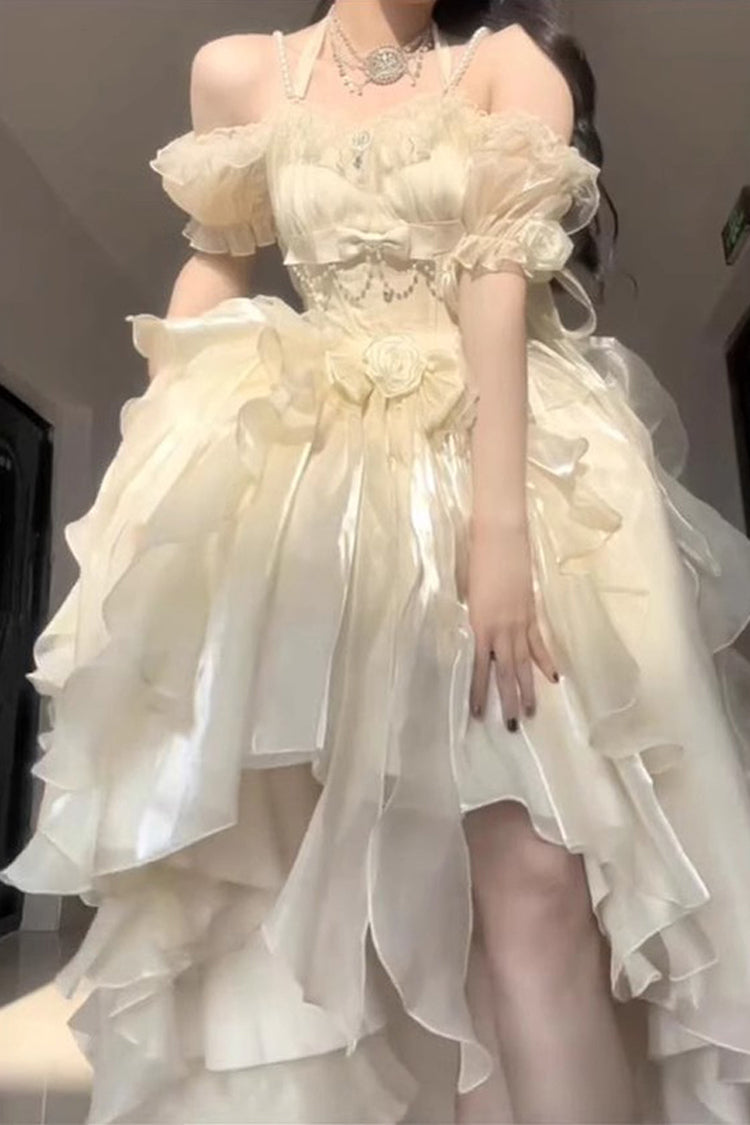 Ivory Bowknot Irregular Sweet Princess Lolita Jsk Dress