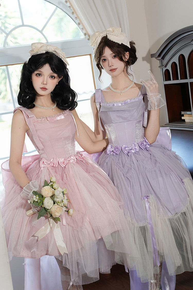 Purple Foamy Sea Sleeveless Ruffle Bowknot Fishbone Sweet Lolita Jsk Dress