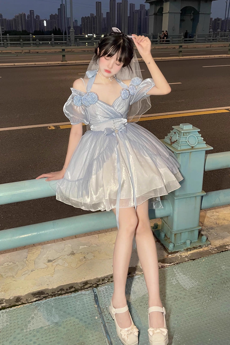Gradient Gorgeous Bowknot Strawberry Princess Hanayome Short Sweet Lolita Jsk Dress 4 Colors