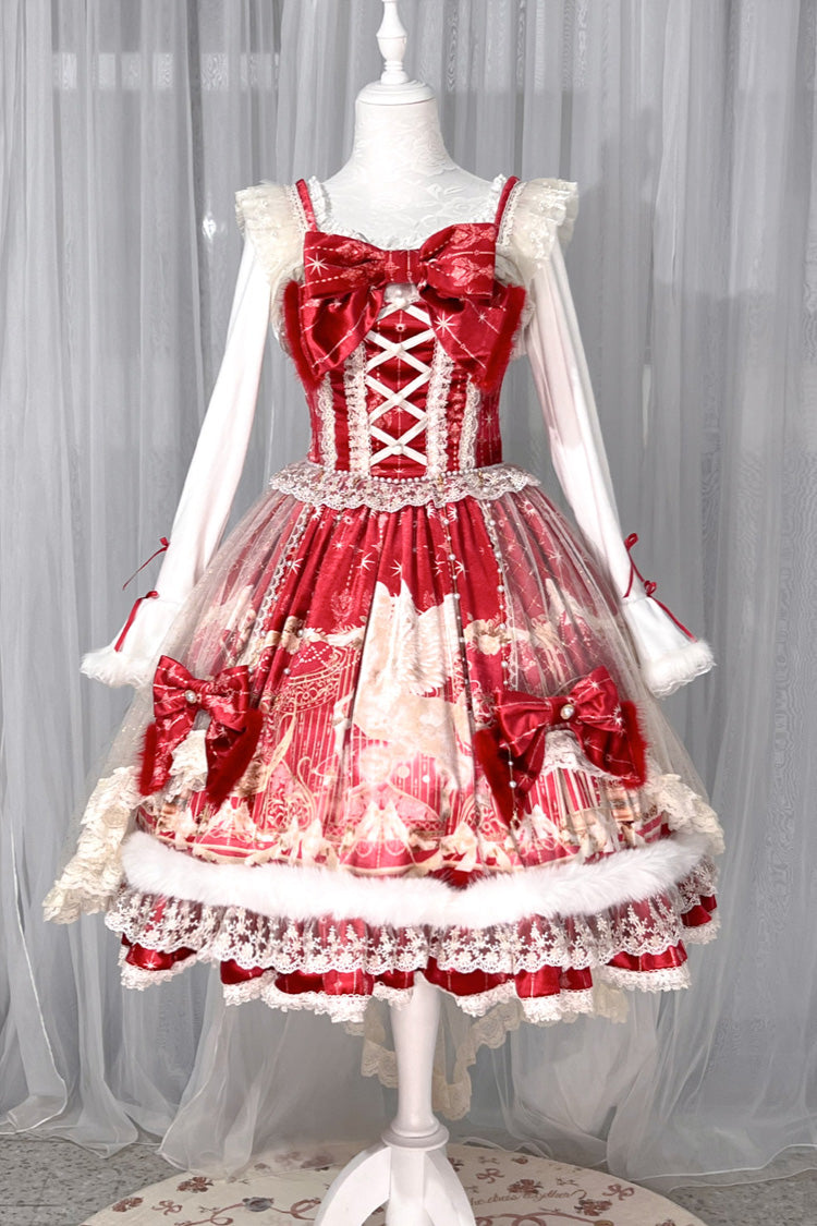 Red Happy New Year Printed Ruffled Bow Lace Classic Chinese Style Gorgeous Lolita Jsk Dress
