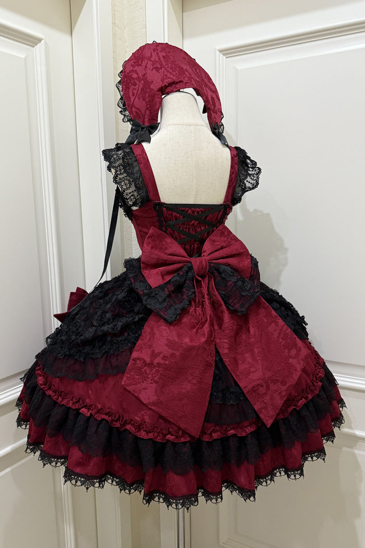Black/Red Rose Princess Sleeveless Ruffle Bowknot Lace Lace-Up Gothic Ballet Lolita Jsk Dress