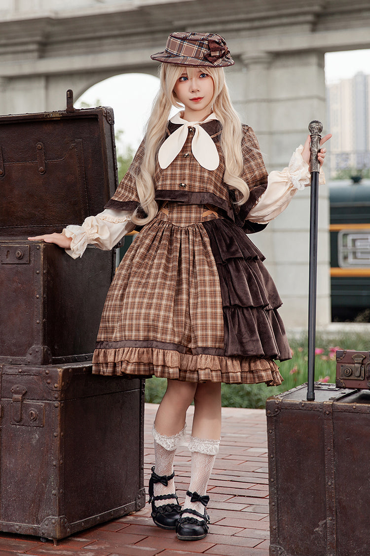 Brown Morning Tune Sleeveless High Waisted Print Ruffle Asymmetric Sweet Lolita Strap Dress