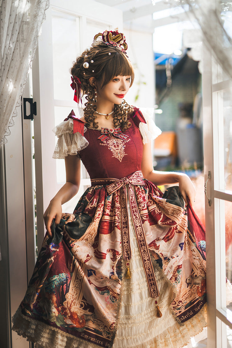 Red Kaleidoscope of Dreams Flying Sleeves Print Embroidery Cardigan Bowknot Classic Vintage Gorgeous Lolita Dress