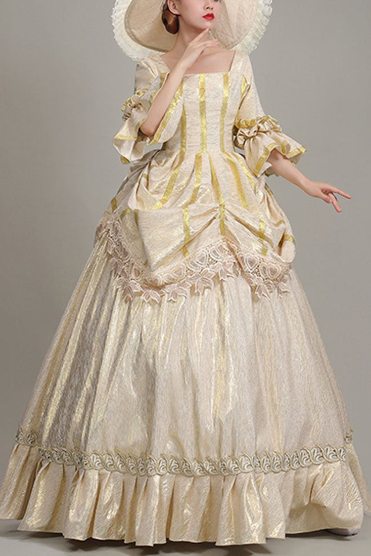 Champagne Half Sleeves Square Collar High Waisted Ruffled Victorian Lolita Prom Dress