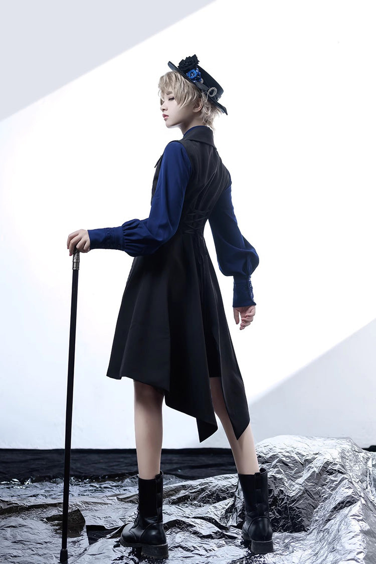 Black/Blue Vintage Medieval Little Prince Ouji Lolita Swallowtail Long Vest