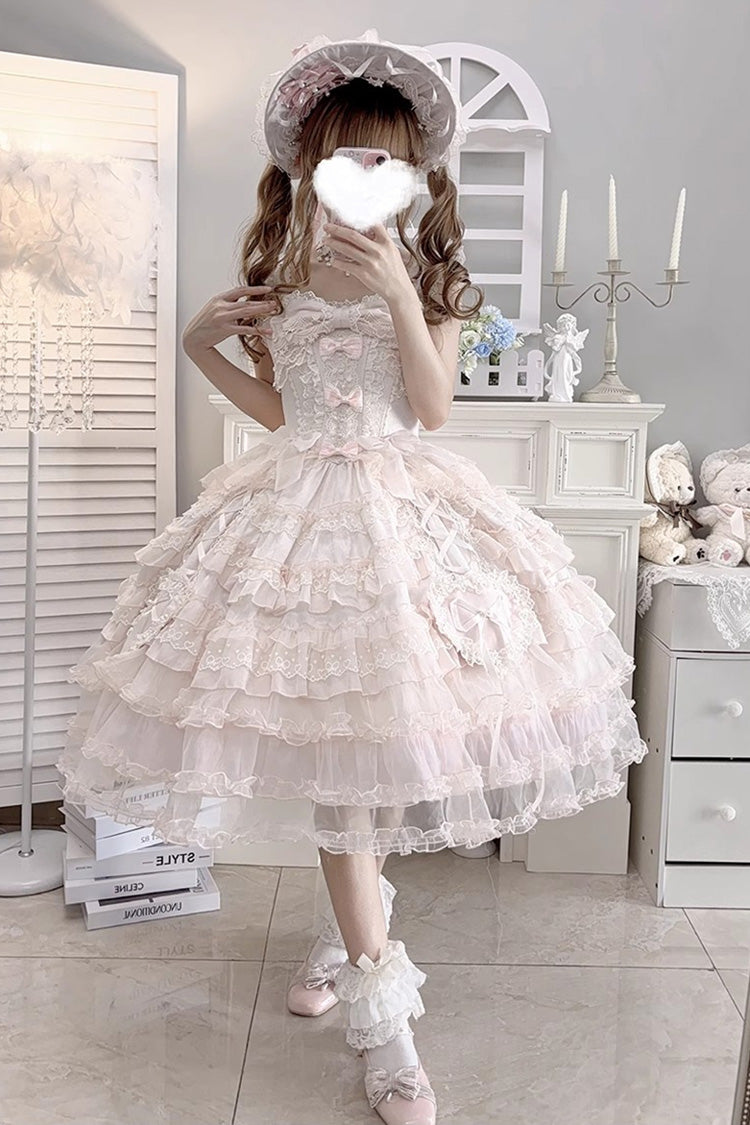 Pink Sweetheart Diary Multi-Layered Ruffle Hanayome Embroidery Bowknot Lace Sweet Lolita Jsk Dress
