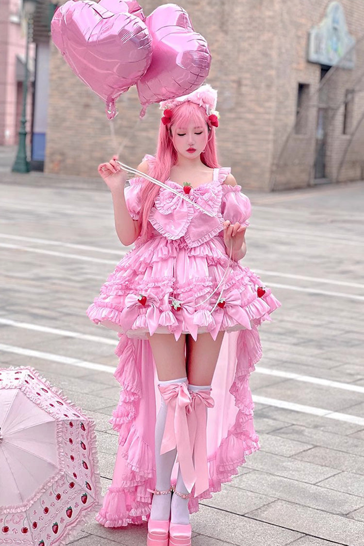 Pink Strawberry Magic Girl Party Theme Cute Sweet Princess Lolita Strapless Dress