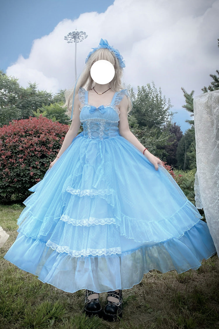 Blue Moonlight Sonata Ruffle Cardigan Bowknot Lace Sweet Vintage Lolita Jsk Dress