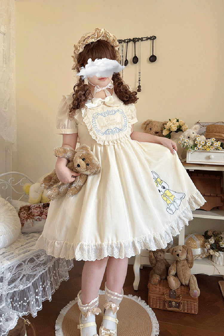 Apricot Sweet Dream Bunny Doll Collar Short Sleeves Ruffle Embroidery Bowknot Sweet Plus Size Lolita Dress
