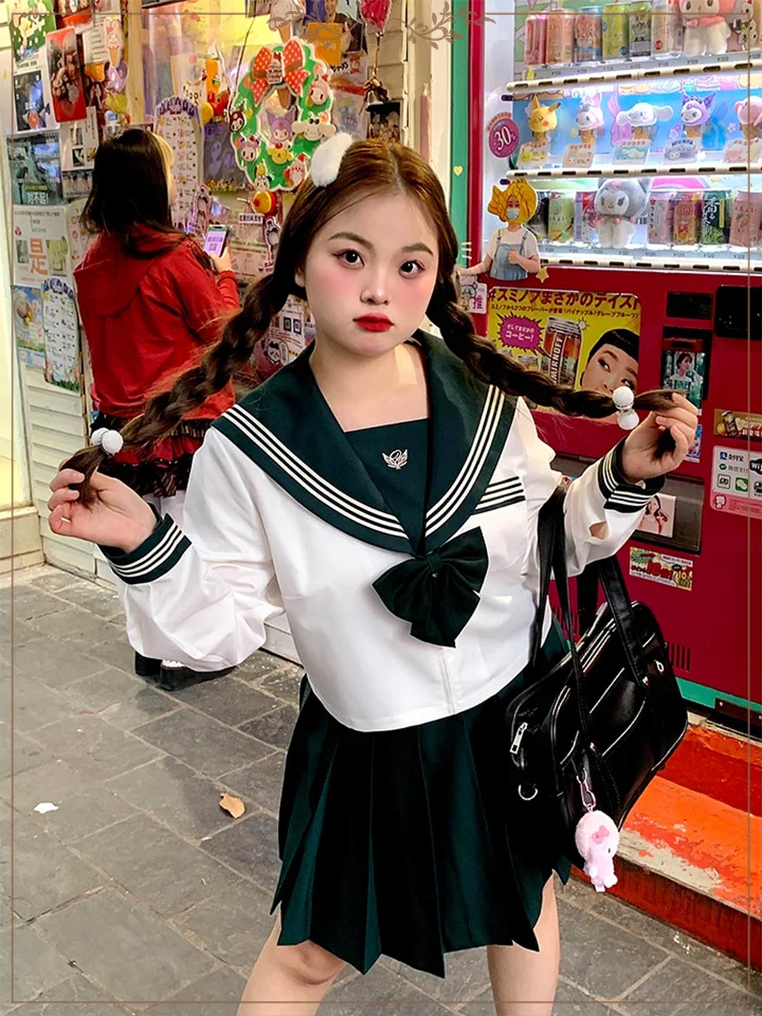 4XL Lolita Dress  Plus Size Japanese School Uniform Style Sailor Dress with Green Accents Set 5XL