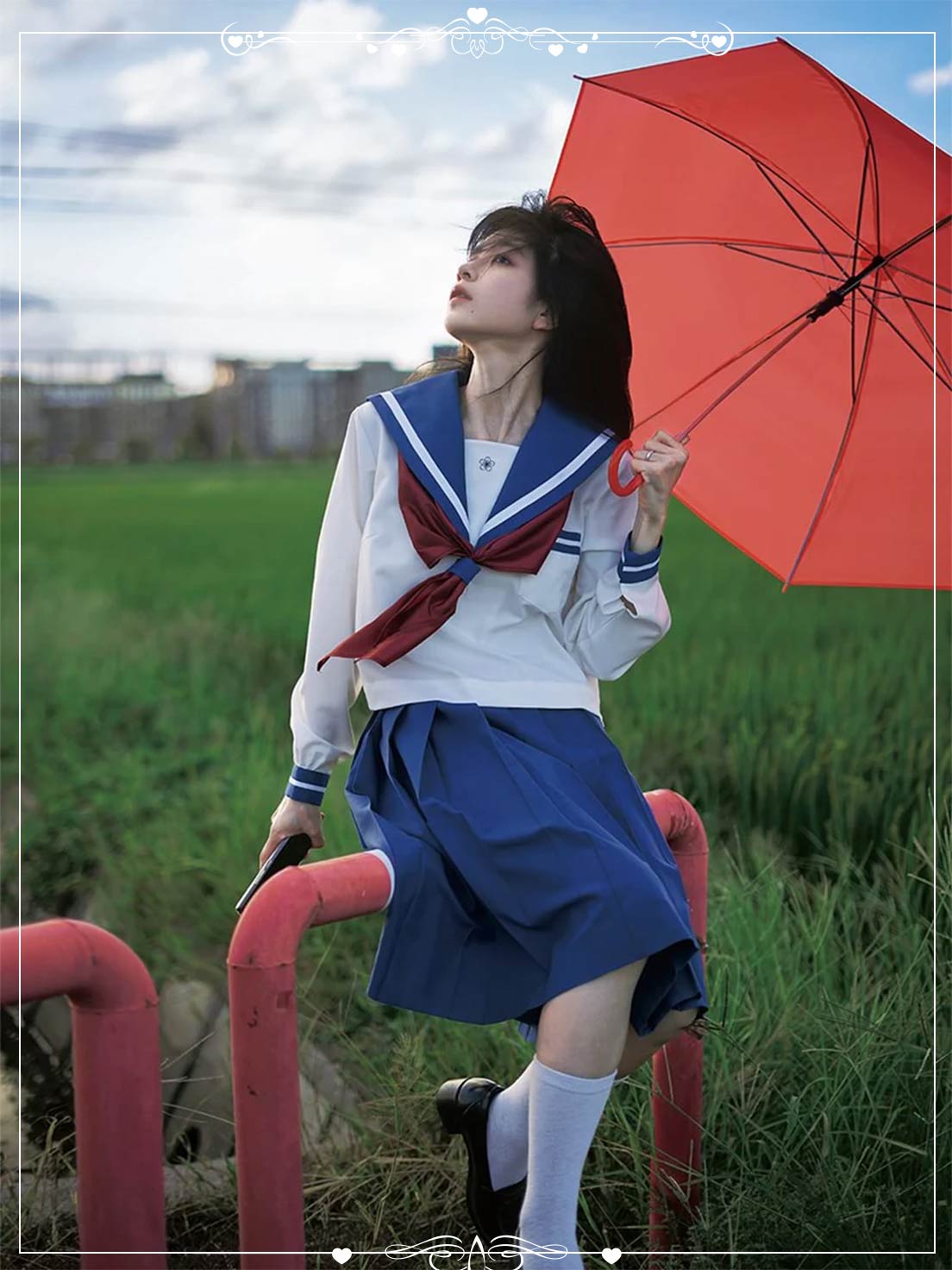 4XL Plus Size Japanese School Uniform Style Sailor Dress with Red Accents Set 5XL