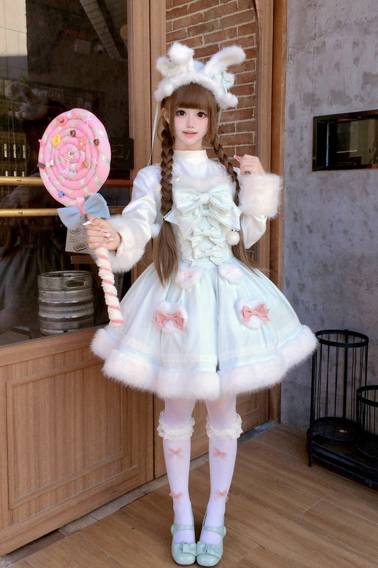 Sweet Dream Bunny Furry Bowknot Sweet Lolita Dress 2 Colors and 2 Versions