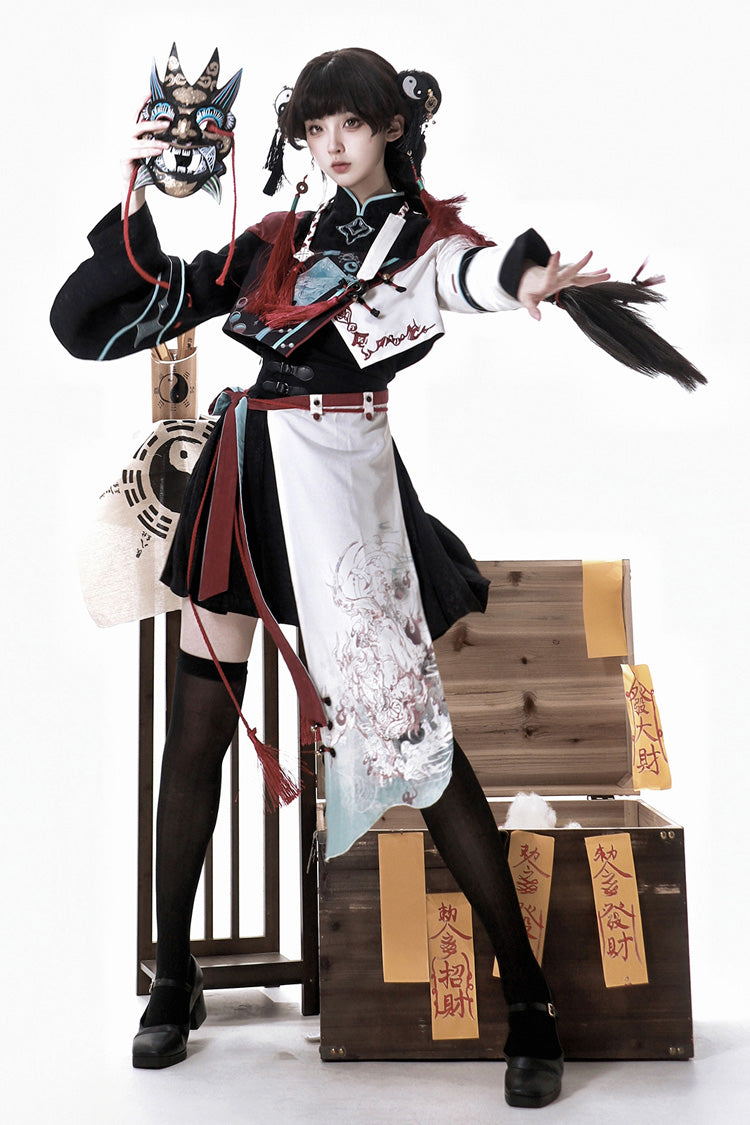 Multi-Color Walking With The Demon Print Asymmetric Gothic Chinese Style Ouji Lolita Skirt