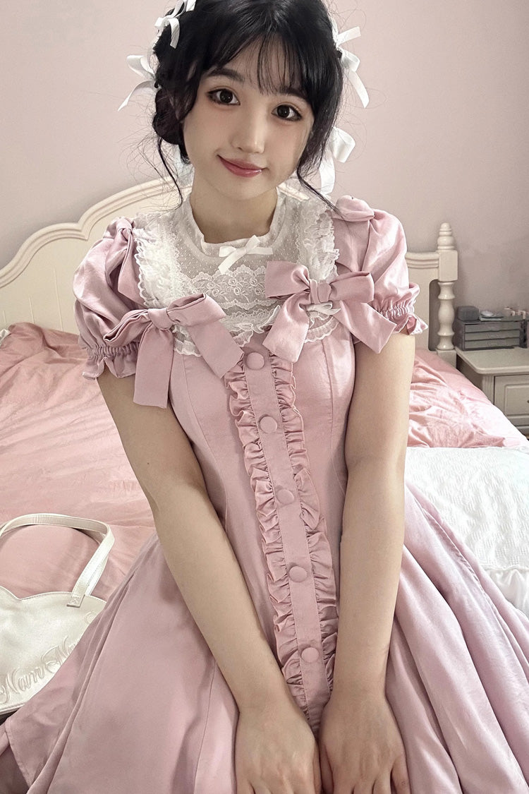 Pink Annie's Gift Short Sleeves Bowknot Short Version Sweet Lolita Dress (Plus Size Support)