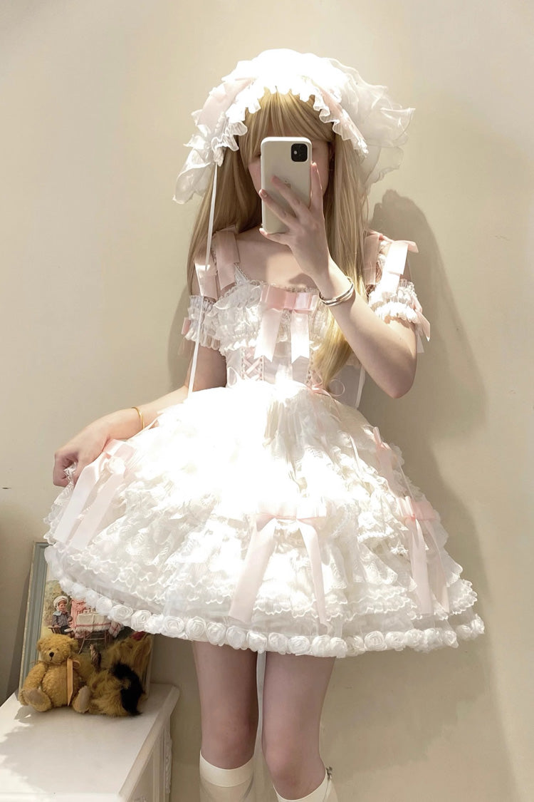 Love Song Multi-Layered Ruffle Hanayome Bowknot Lace Sweet Princess Lolita Jsk Dress 3 Colors