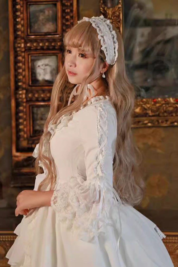 White Long Sleeves Ruffle Hanayome Cardigan Bowknot Sweet Lolita Dress