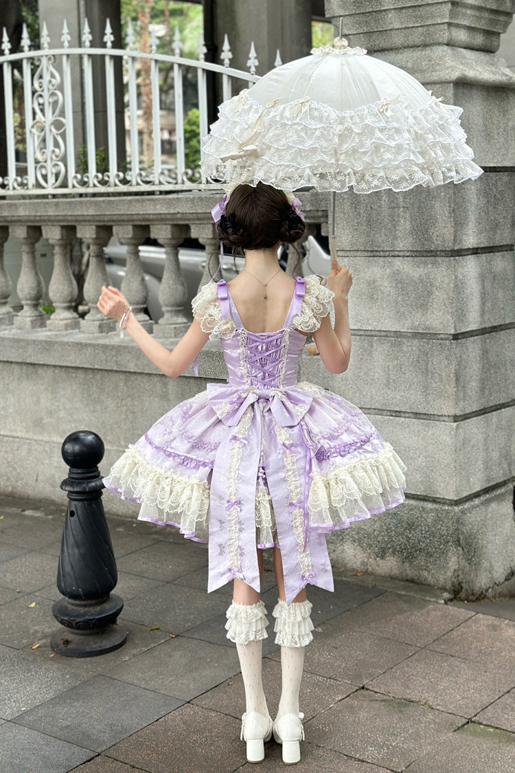Purple Dreaming Butterfly Multi-Layered Jacquard Ruffle Bowknot Lace Sweet Princess Lolita Jsk Dress